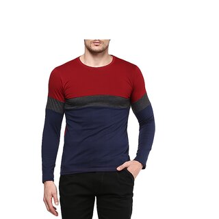 Urbano Fashion Men's Red-Blue  Round Neck Full Sleeve Plain Cotton T-Shirt