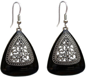 Lucky Jewellery Trendy Silver Oxidised Plating Black Color Earring For Girls & Women