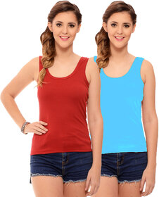Hothy Womens's Red & Turquoise Camisole (Pack of 2)