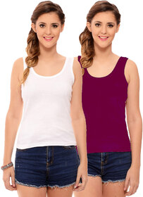 Hothy Womens's White & Purple Camisole (Pack of 2)