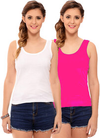 Hothy Womens's White & Magenta Camisole (Pack of 2)