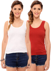 Hothy Womens's White & Red Camisole (Pack of 2)