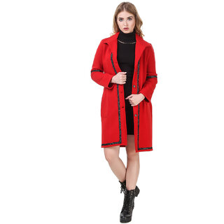 Texco Red Longline Lace Detailed Lapel Collar Party Coat