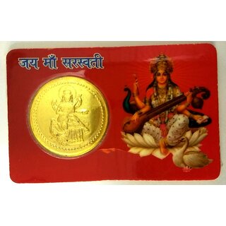                       Saraswati Gold Coin Yantra Yantram God Of Good Luck Prosperity Energized Pocket Gifts                                              
