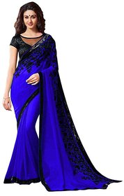 Bhuwal Fashion Blue Faux Georgette Embroidered Saree