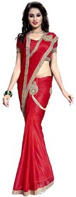 Bhuwal Fashion Red Lycra Saree