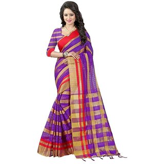 Bhuwal Fashion Purple Cotton Silk Saree