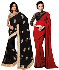 Bhuwal Fashion Black And Red Faux Chiffon Pack of 2