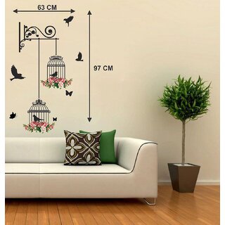 Wall Dreams Multicolor PVC Flying Birds With Cage Wall Sticker Pack of 1
