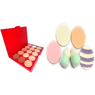 ADS Ultimate 15 Shades Concealer  (Multi Color) nd powder puff 6 piecee