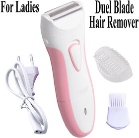 Ladies Duel Blade Rechargeable Washable Electric Shaver Trimmer Epilator Hair Remover - EU PLUG PINK