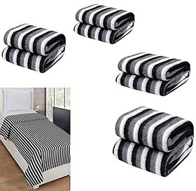 Peponi Pack of 5 Black and White Stripe Single Bed AC Fleece Blanket ( Size Single 60X90 Inch )