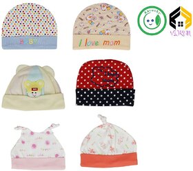 Vijkan Aarushi Soft Cotton Printed Caps for Baby Girl's and Boy's Pack of 6