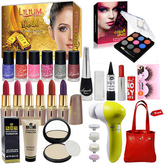 Laperla Exclusive Beauty Combo Makeup Set With Gold Facial Kit,Massager  Handbag