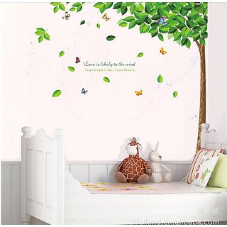                       Jaamso Royals 'Modern Float Big Tree Wall Stickers Touch of Green' Wall Sticker (PVC Vinyl, 90 cm X 60 cm, Decorative Stickers)                                              