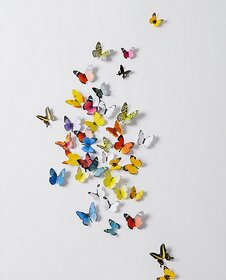 Jaamso Royals PVC Multicolor 3D Butterflies Removable & Reusable Wall Sticker (100 x 100 x 1 cm) - 19 Pieces