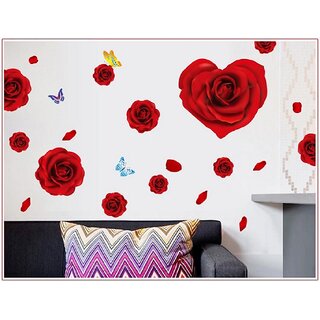                       Jaamso Royals Red Rose Life Is The Flower Quote ' Wall Sticker (PVC Vinyl, 90 cm X 60 cm, Decorative Stickers)                                              