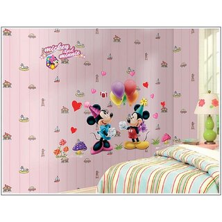                       Jaamso Royals ' Happy Mickey and Minnie Cartoon' Wall Sticker (PVC Vinyl, 60 cm X 45 cm, Decorative Stickers)                                              