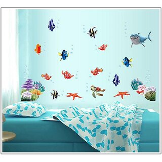                       Jaamso Royals ' Under Sea Shark Fish 3D Cartoon' Wall Sticker (PVC Vinyl, 60 cm X 45 cm, Decorative Stickers)                                              