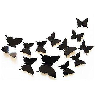 Jaamso Royals Black 3D Butterflies' Wall Sticker 1 Combo of 12 Piece (PVC Vinyl, 13 cm x 15 cm , 3D Stickers ) Wall Sticker -3D Butterfly (Black 24 pcs)