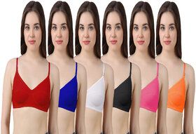 Hothy Women's Red, Blue, White, Black, Mustard, Orange Bra (Set Of 6)