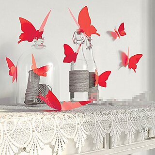                       Jaamso royals Red 3d butterfly  12pcs/pack Red PVC 3D Decorative Butterflies Removable Wall Art Sticker by Jaamso royals                                              