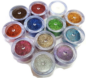PROFESSIONAL 12 PCS BOX THICK BODY GLITTER POWDER SHIMMER DUST FOR BEAUTY QUEEN-1 ADS Kajal FREE