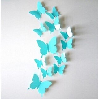                       Jaamso Royals 'light Blue 3D Butterflies' Wall Sticker 1 Combo of 12 Piece (PVC Vinyl, 13 cm x 15 cm , 3D Stickers )                                              