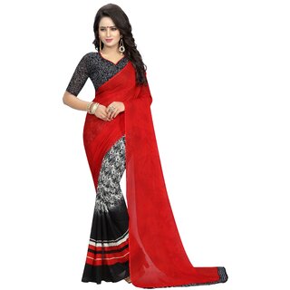 Be Dazzling Super Georgette Saree With Contrast Blouse Piece