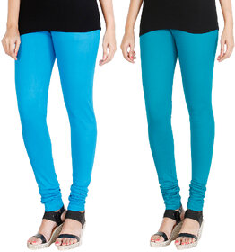 HRINKAR LIGHT BLUE BLUE Soft Cotton Lycra Plain leggings for girls combo Pack of 2 Size - L, XL, XXL - HLGCMB0014-L