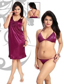 Hot 3pc Babydoll  Bra and Panty Daily Night  and Lingerie Set 6637 Satin Soft  Bed Dress
