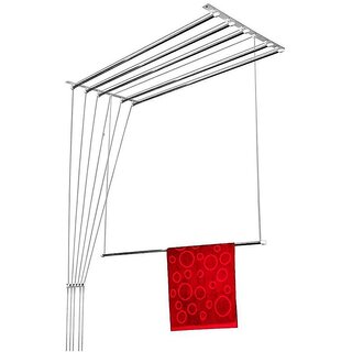 Wel-Tech Stainless Steel Rust Proof Ceiling Cloth Hanger with Individual Drop Down Railers (3Ft6Pipes)