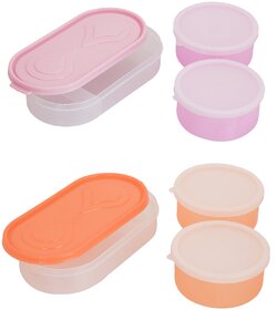 Combo 3in1 Pink - 3in1 Orange Container 4 Plastic container 2chappati tray