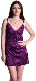 Senslife women satin solid short nighty nightwear nightdress SL014