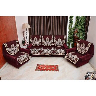 Manvi Creations Maroon Floral Design 5 Seater sofa Cover