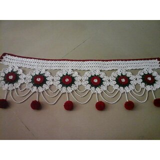 Decorative Woolen And Beads Door Toran White