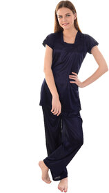 Senslife women satin nightwear night suit hip length top and pajama set SL031