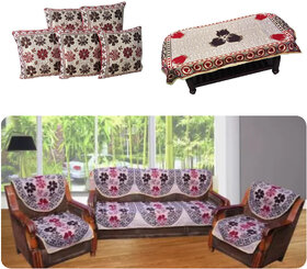 Manvi Creations poly cotton sofa cover (10), cushions ( 5) and table cover (1)