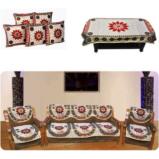 Manvi Creations poly cotton sofa cover (10), cushions ( 5) and table cover (1)