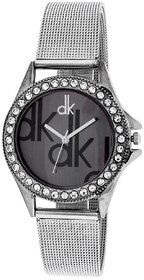 Dk Silver Black Dial Analogue Watch for Girls and Women