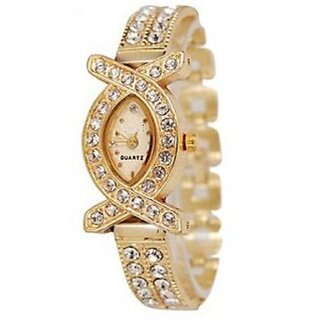 Golden Round Dial Gold Analog Watch For Women