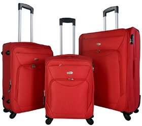 Timus Upbeat Spinne 4 Wheel Strolley Suitcase SET OF 3 Expandable Cabin and Check-in Luggage - 28 inch (Red)