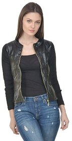 Raabta Black Faux Leather Jacket Rib