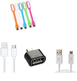 Ksj Combo Of Type C Micro Usb Data Cable, Otg Adaptor And Led Light (Assorted Colors)