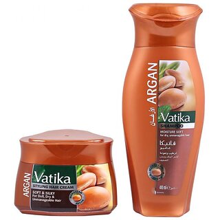 Vatika Hair Styling Cream Soft  Silky For Dull, Dry  Unmanagable Hair ARGAN 140ml  Shampoo (Pack Of 2)