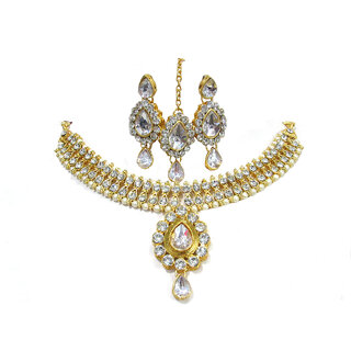                       White Stone Dulhan Necklace Set                                              