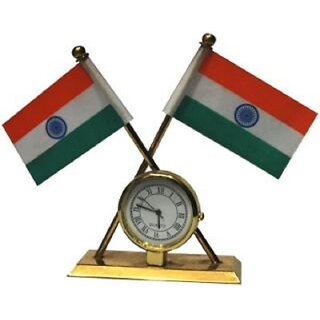 TAKSON India Flag with Clock for Table/Car/Office