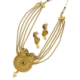 Golden Peacock Pendant 5 Line Necklace Set Golden Peacock Pendant 5 Line Necklace Set
