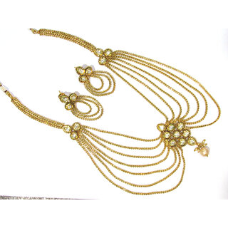                       Golden 7 Layer Brooch Necklace Set                                              