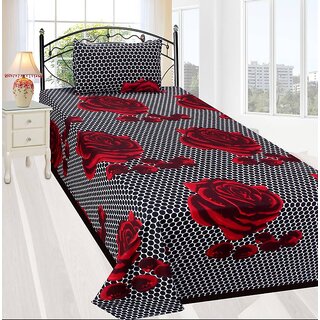                       CHOCO CREATION COTTON SINGLE BEDSHEET WITH 1 PILLOW COVER, RED ROSE                                              